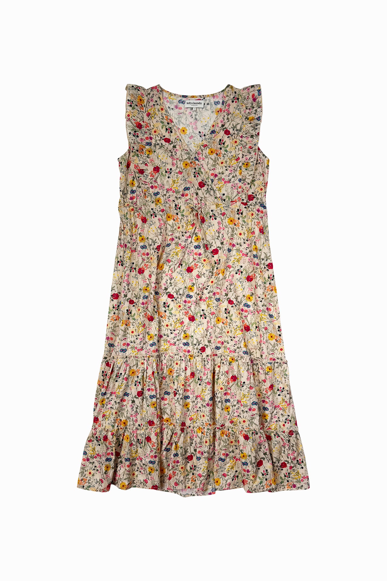 Lollys Laundry Samo midi dress with floral print, V-neck and short sleeves