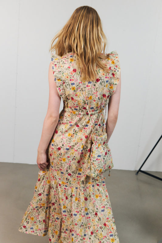 Lollys Laundry Samo midi dress with floral print, V-neck and short sleeves