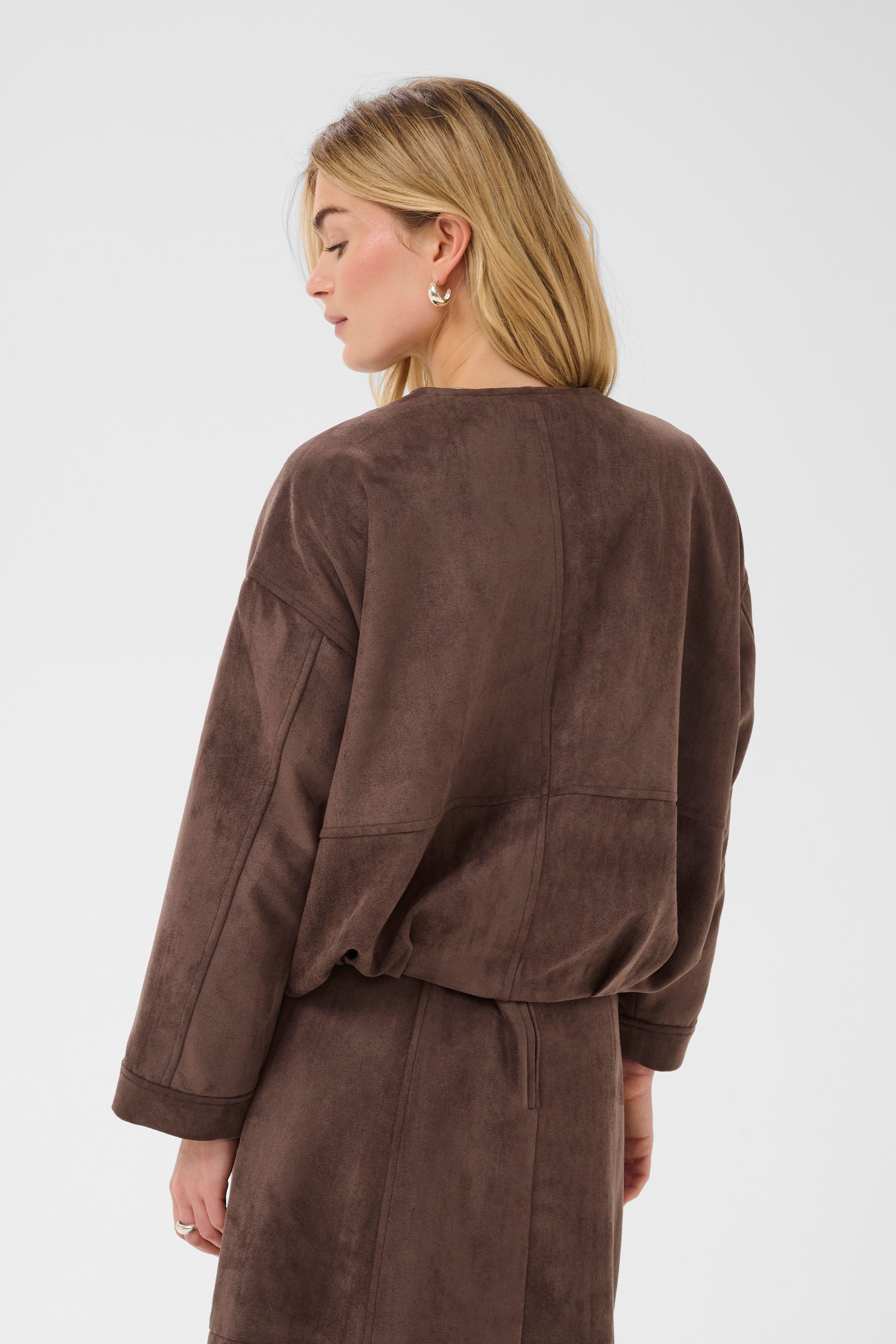 Saint tropez suede look shadow jacket in chocolate brown