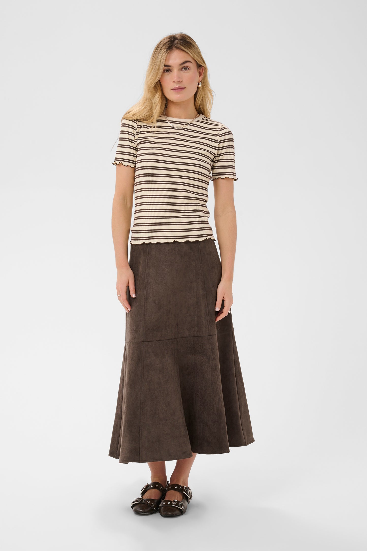 Saint Tropez Shadow Suede look A line skirt in chocolate brown