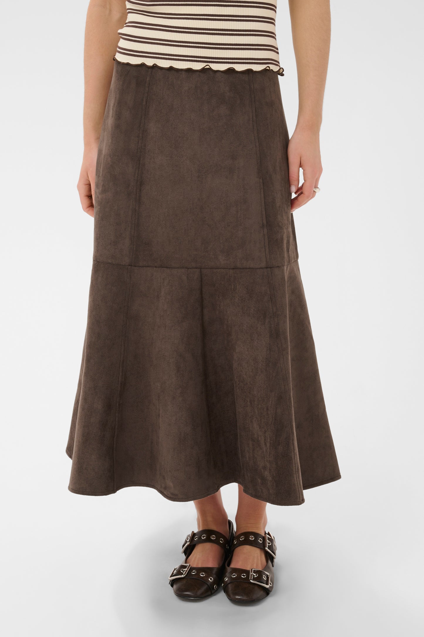 Saint Tropez Shadow Suede look A line skirt in chocolate brown