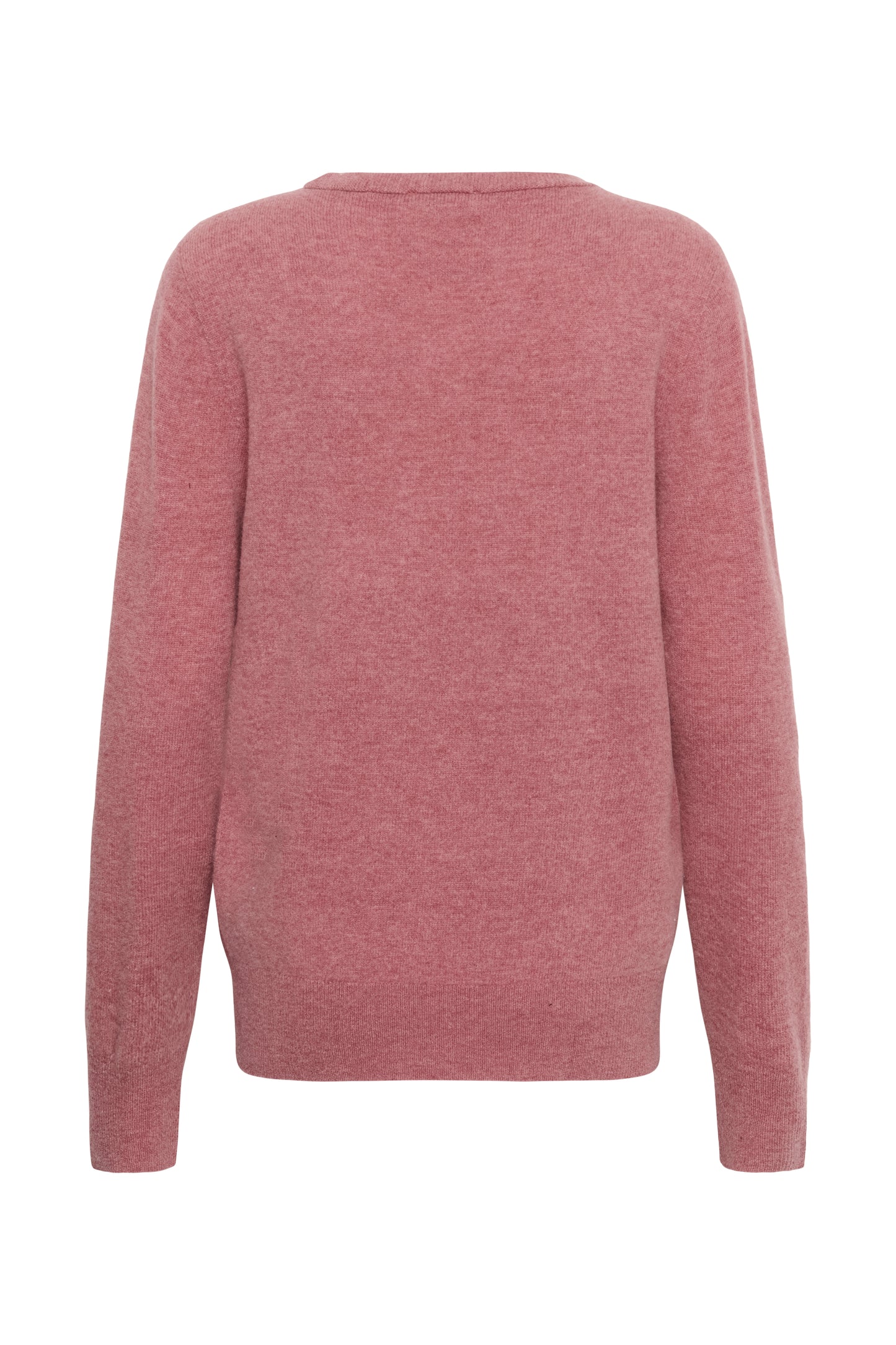 Soaked in Luxury Sida Seamless V-Neck Pullover in Mauvewood Melange soft pink wool blend knit with V-neckline