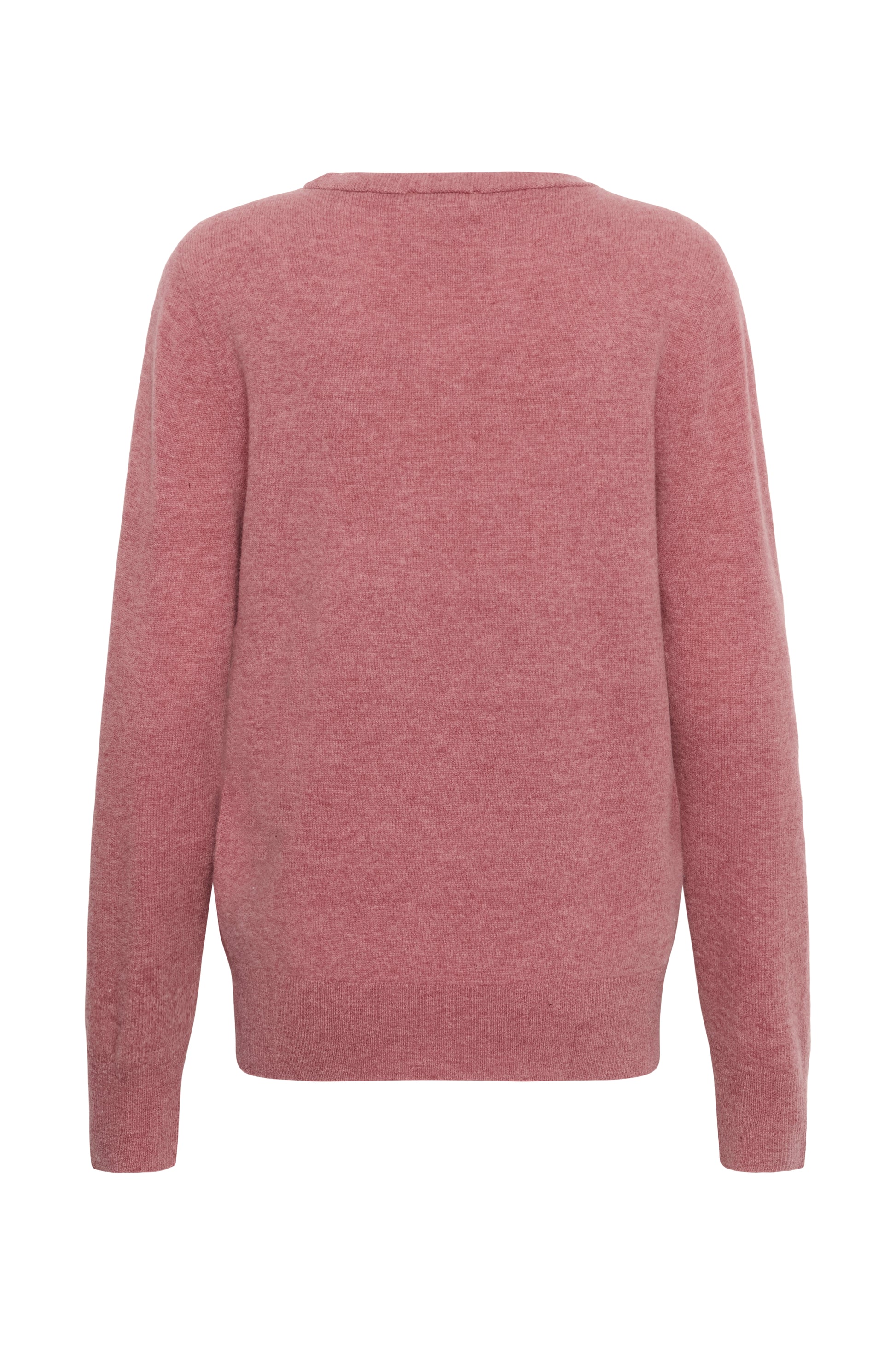 Soaked in Luxury Sida Seamless V-Neck Pullover in Mauvewood Melange soft pink wool blend knit with V-neckline