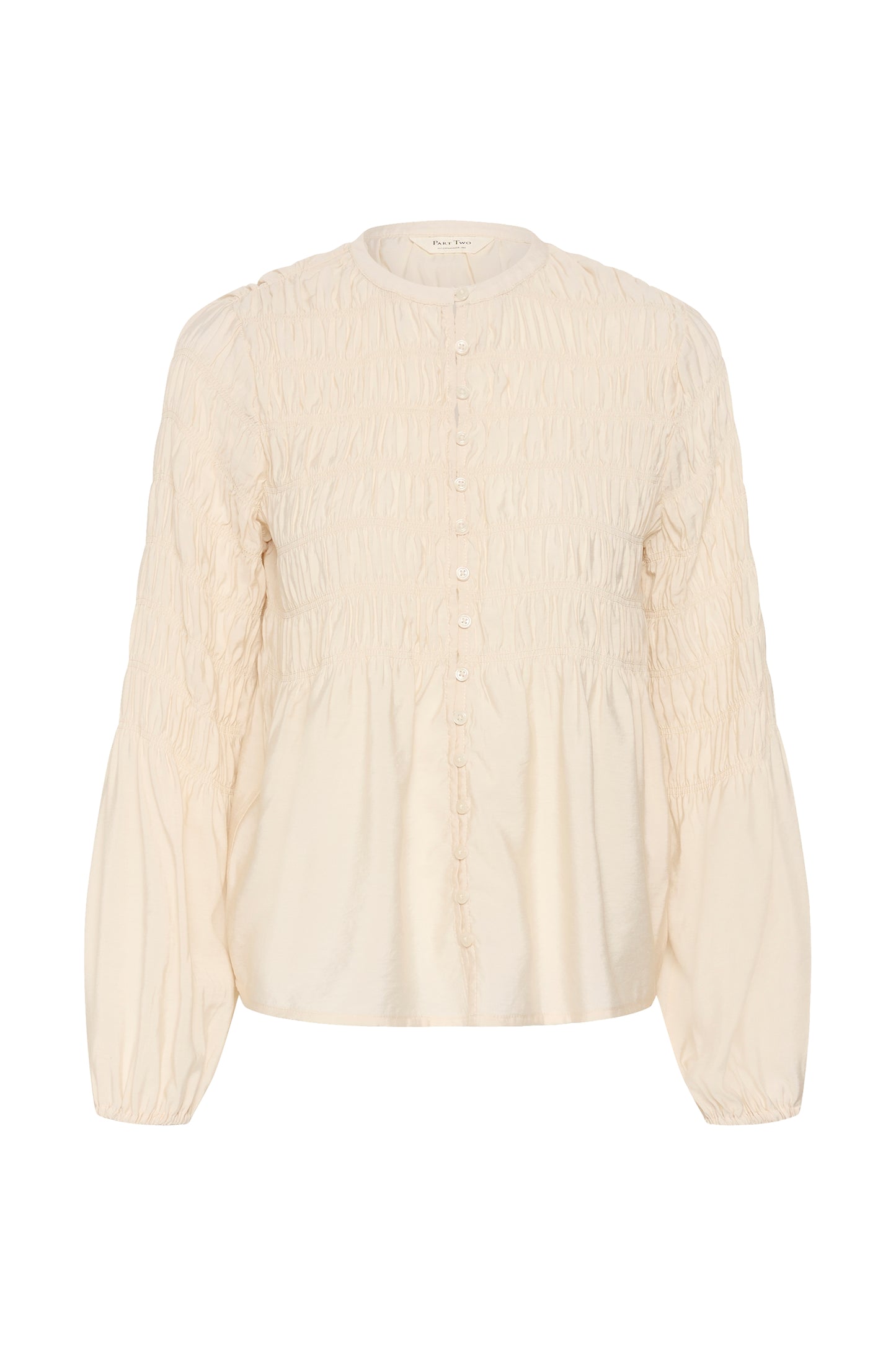 Cream-colored Part Two Siffe textured blouse on a white background