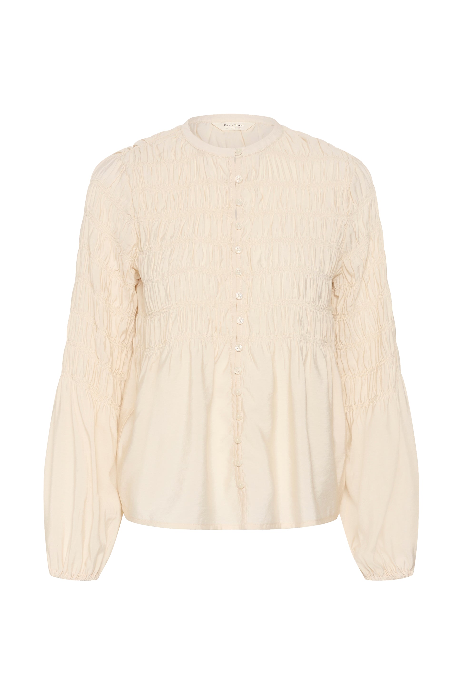Cream-colored Part Two Siffe textured blouse on a white background