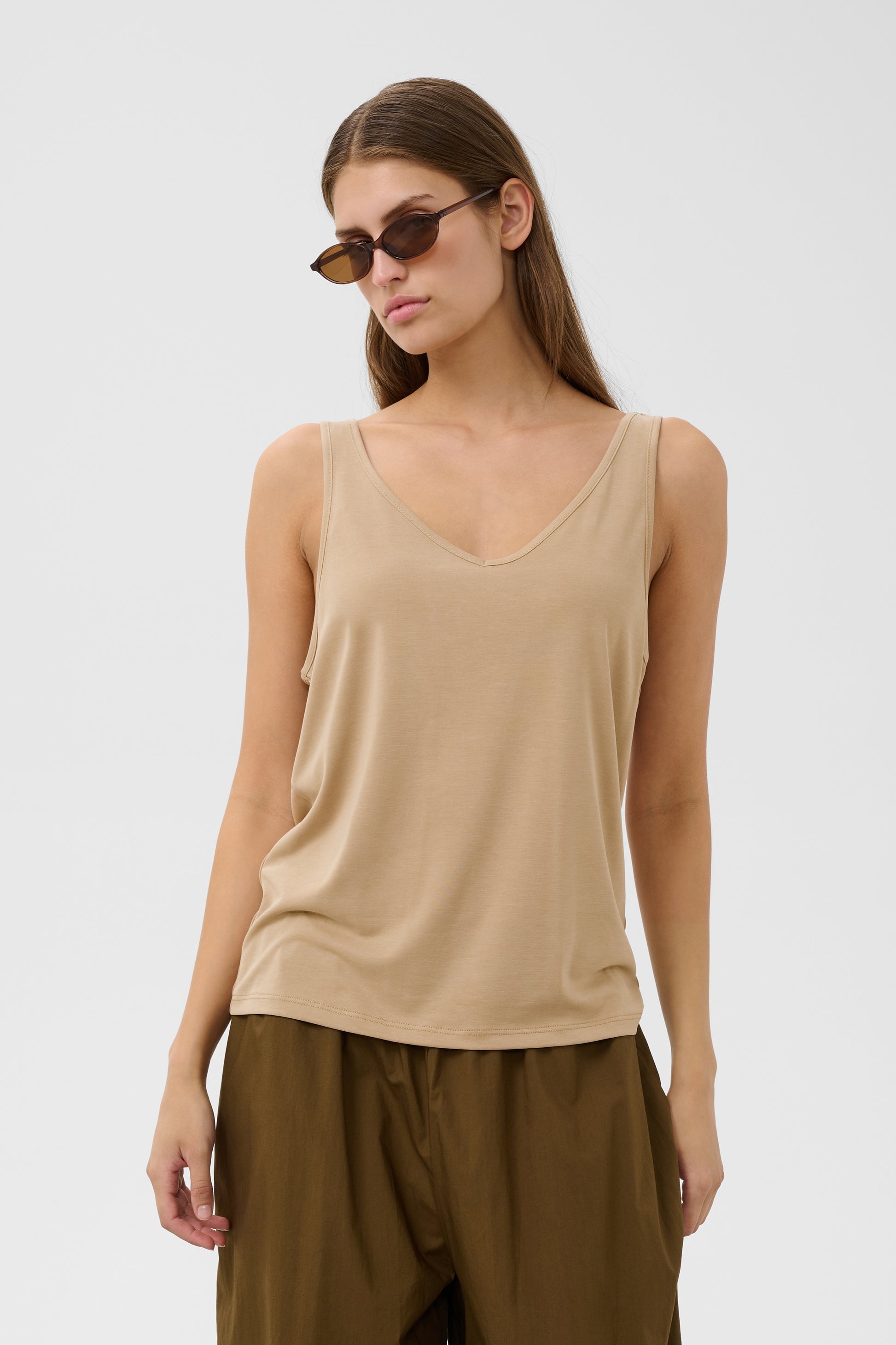 Columbine Tank Top by Soaked in Luxury sleeveless top Silver Mink Colour