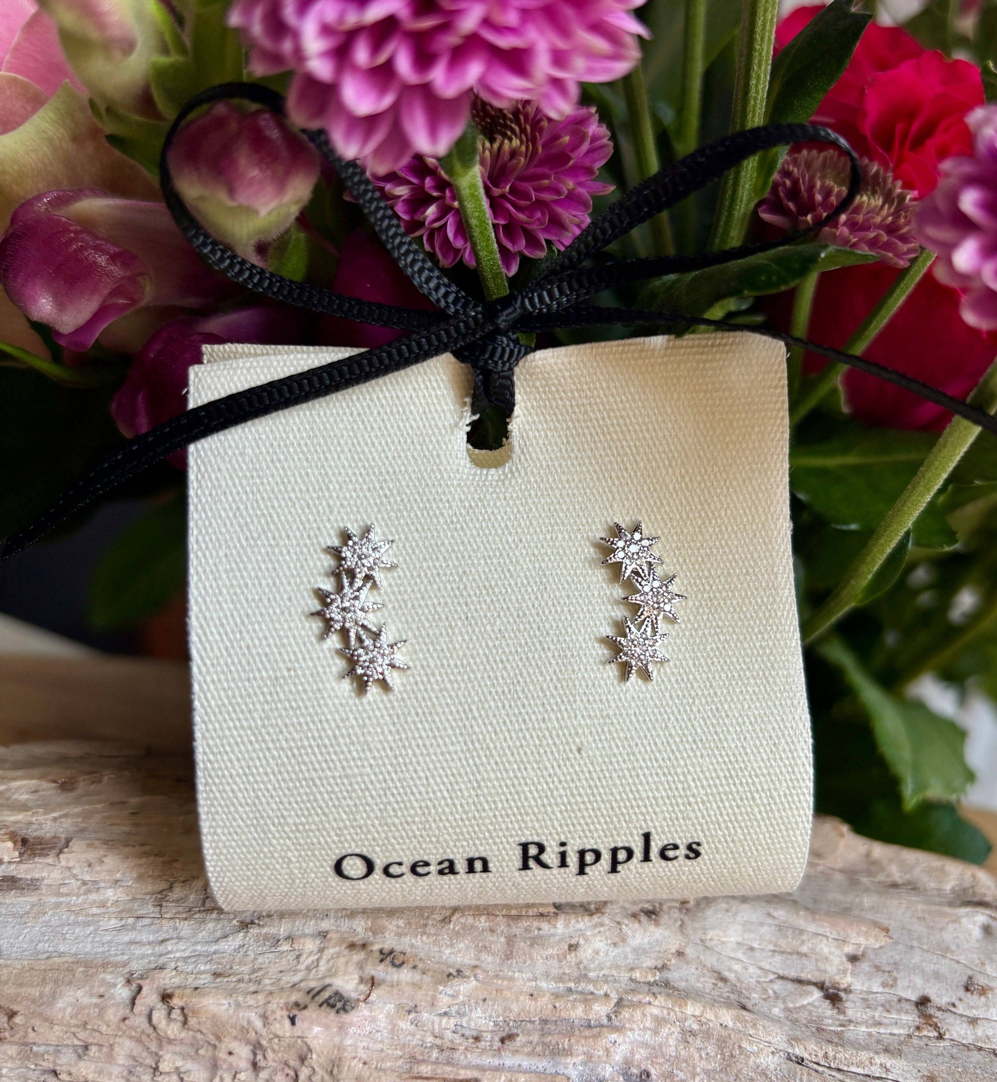 Cubic zirconia star ear climber earrings