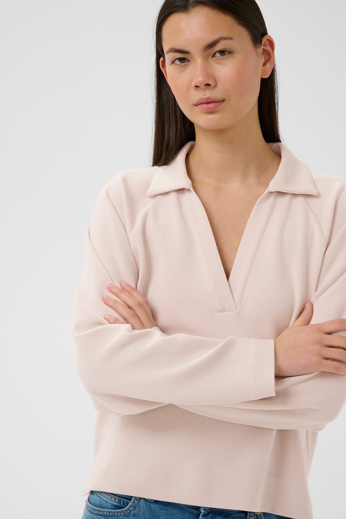 Haze colour InWear Polo Blouse ith long sleeves and v neck