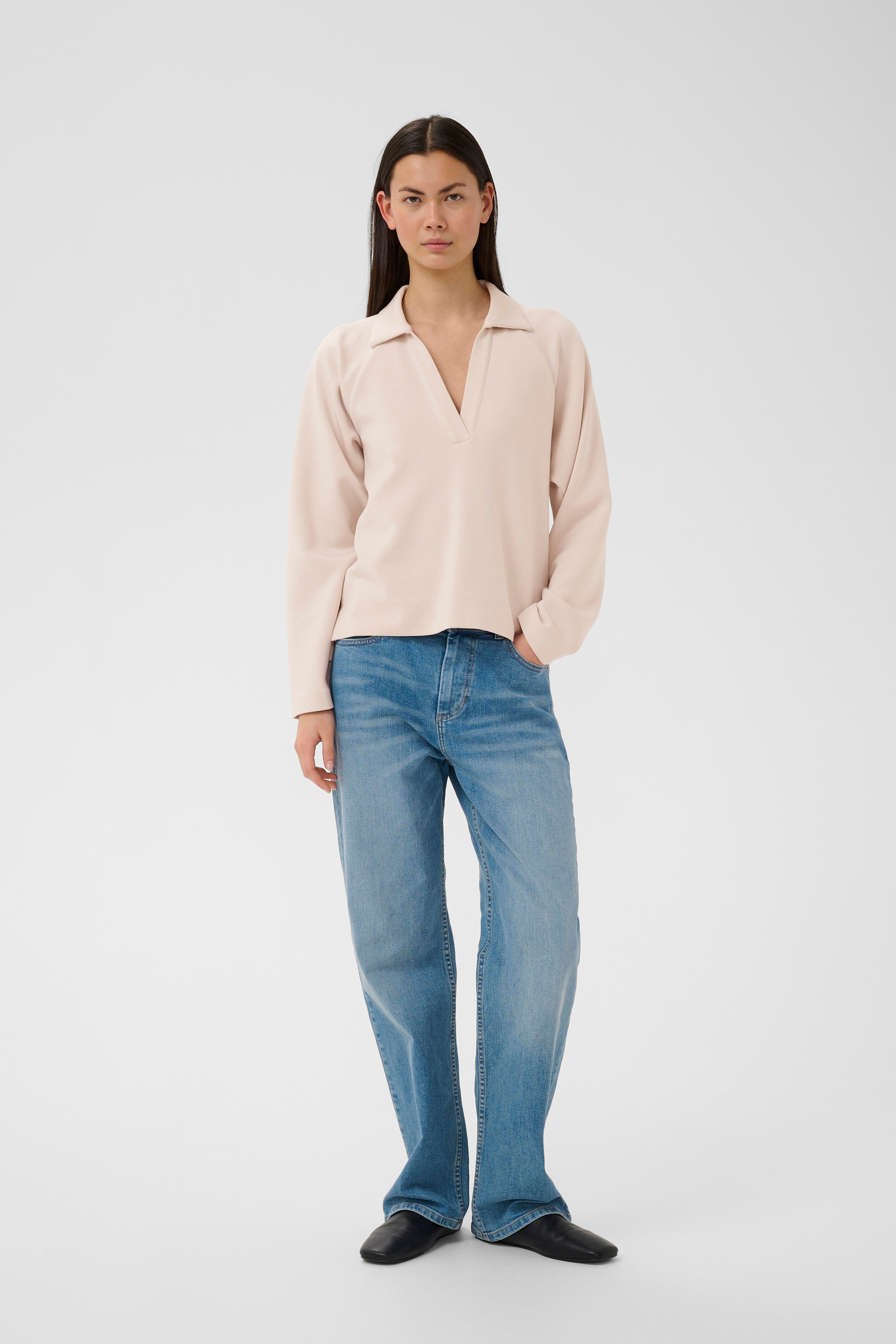 Haze colour InWear Polo Blouse with long sleeves and v neck