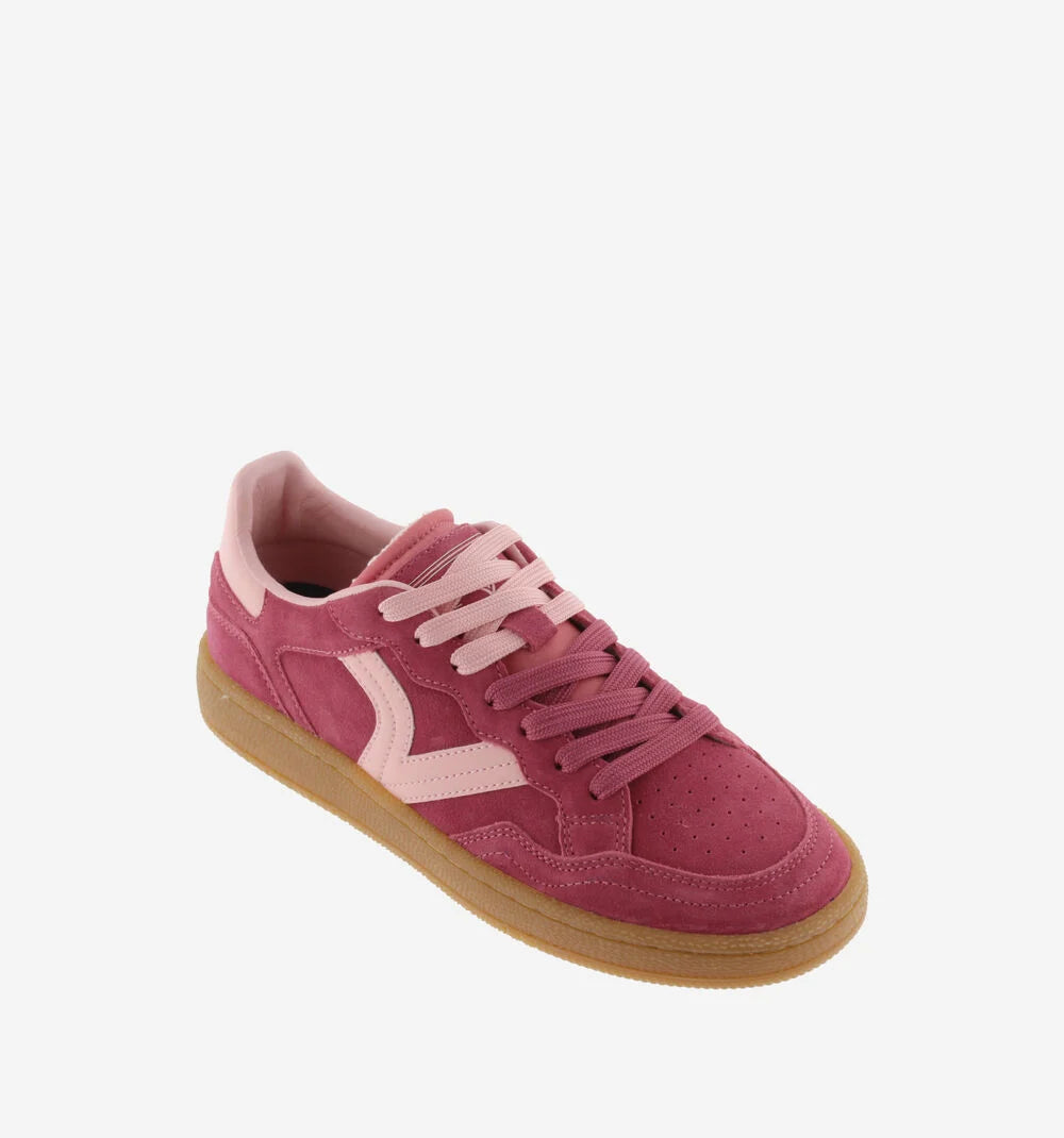 Victoria Shoes Smash Suede trainers in fuchsia with velour-finish suede panels and caramel rubber sole