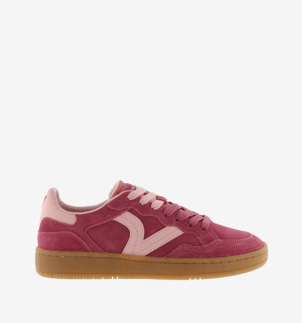Victoria Shoes Smash Suede trainers in fuchsia with velour-finish suede panels and caramel rubber sole