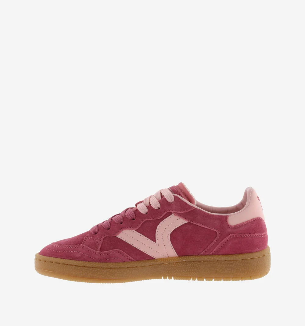 Victoria Shoes Smash Suede trainers in fuchsia with velour-finish suede panels and caramel rubber sole