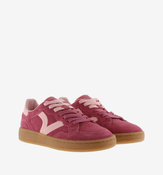 Victoria Shoes Smash Suede trainers in fuchsia with velour-finish suede panels and caramel rubber sole