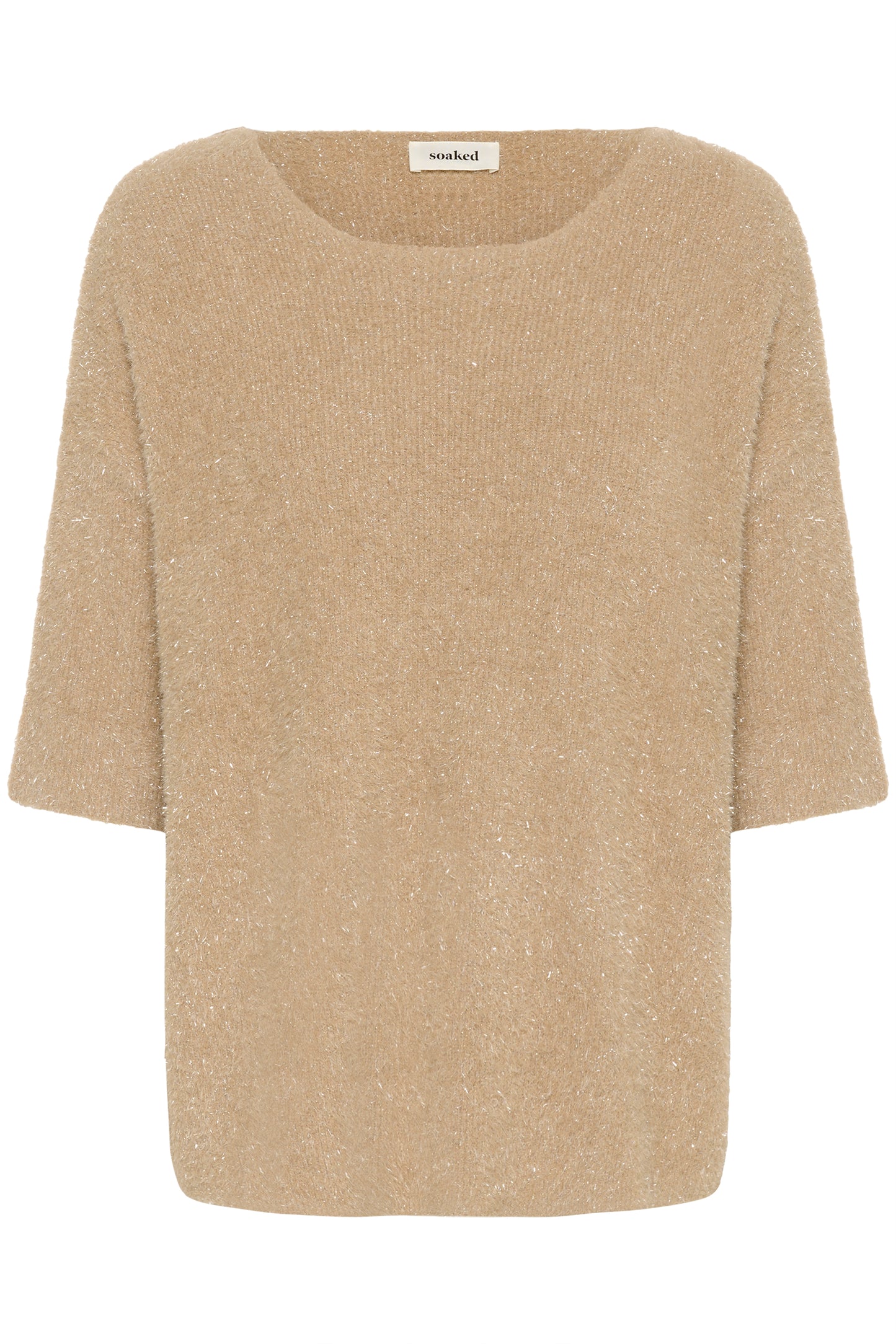 Soaked in Luxury Odalys Tuesday jumper with short sleeves.  In a dune colour with metallic yarn
