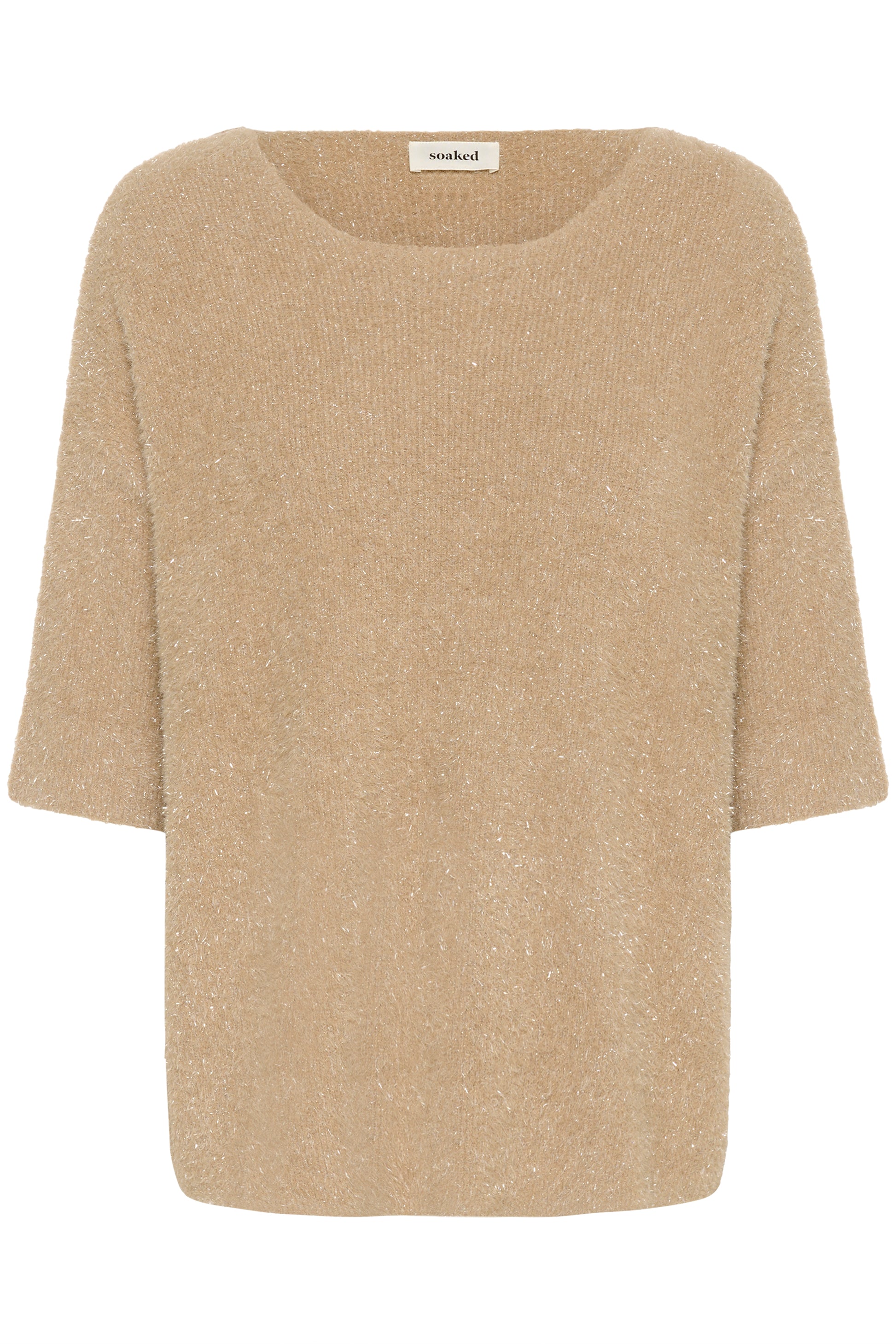 Soaked in Luxury Odalys Tuesday jumper with short sleeves.  In a dune colour with metallic yarn
