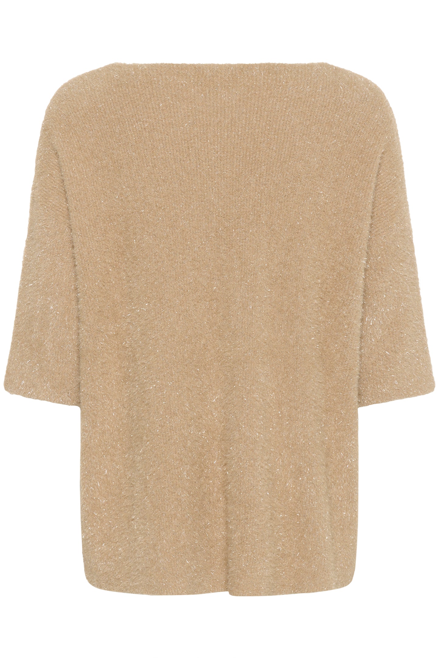 Soaked in Luxury Odalys Tuesday jumper with short sleeves.  In a dune colour with metallic yarn view from back