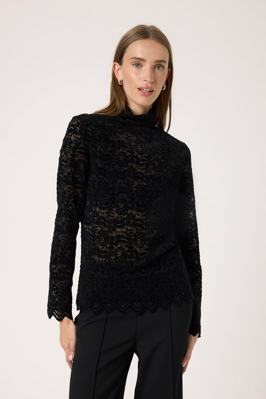 Soaked in Luxury Sable Lace long sleeved top in black