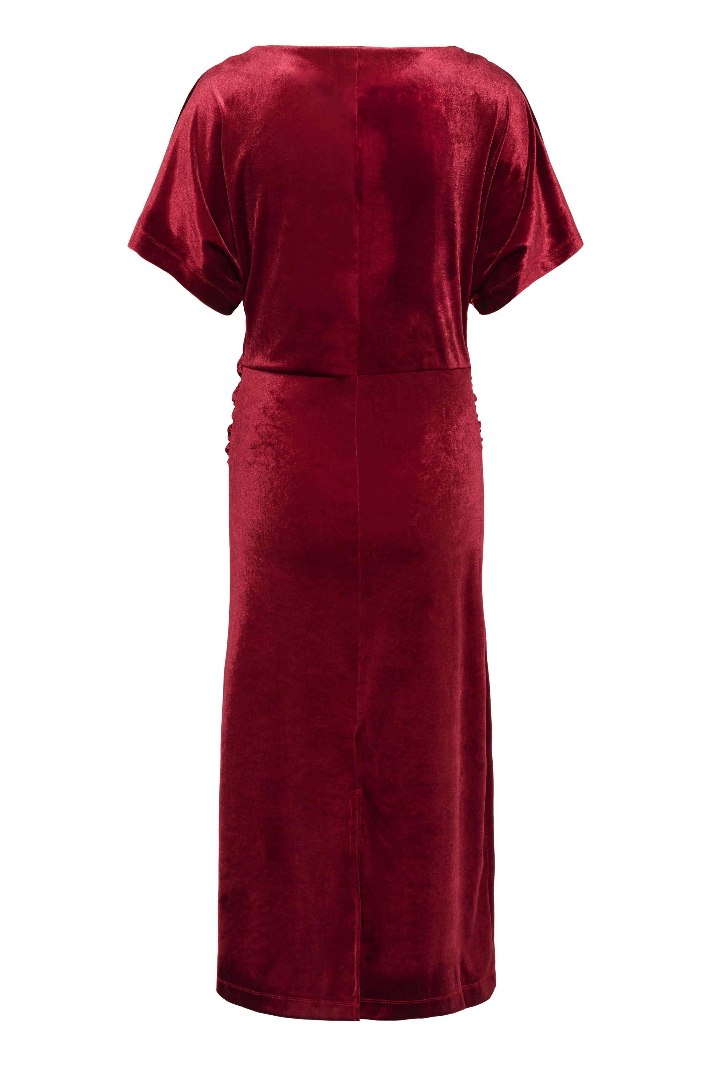 Luxurious velvet dress in rich Winetasting. Elegant silhouette
