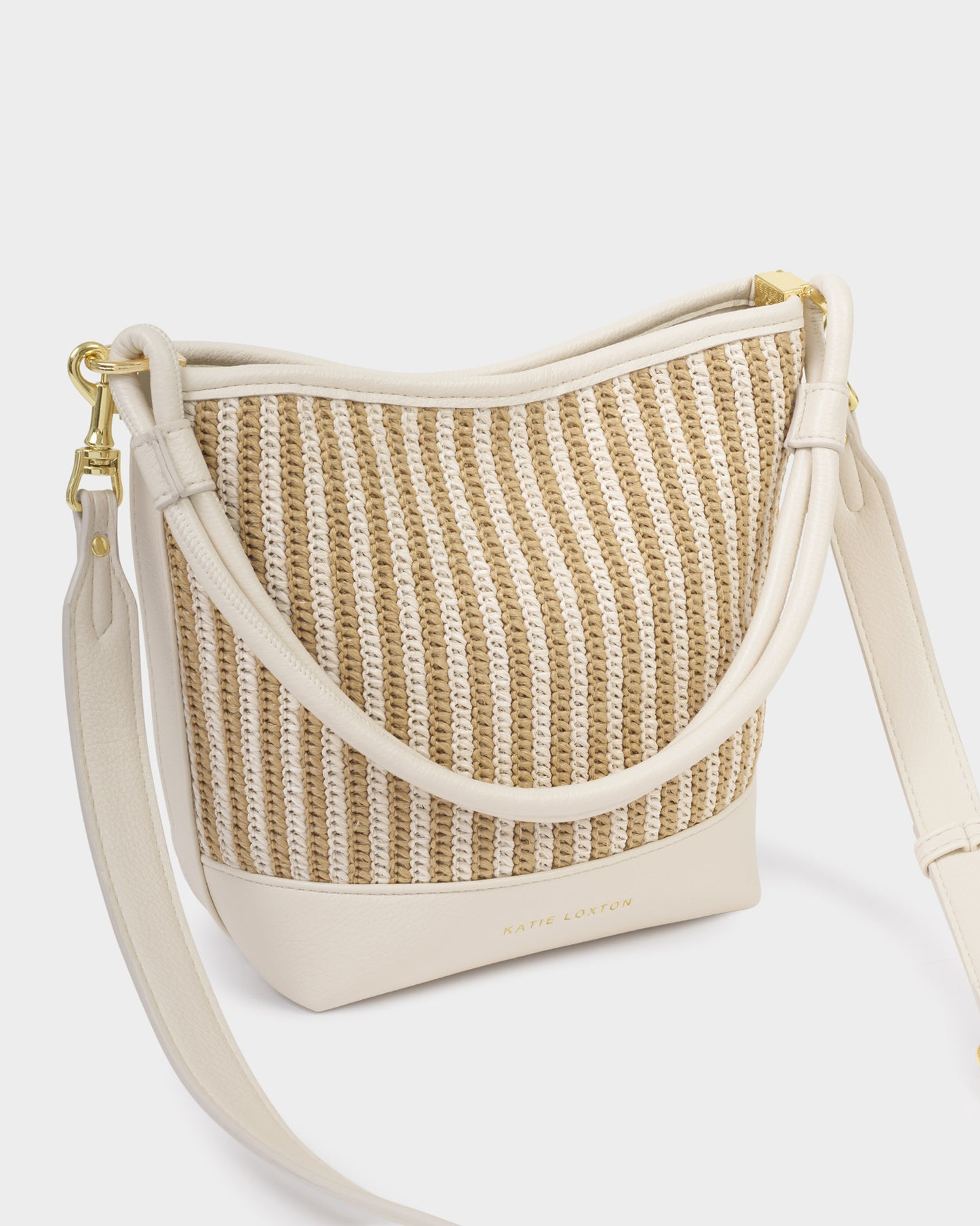 SOrrento Bucket bag in striped raffia and off white trim