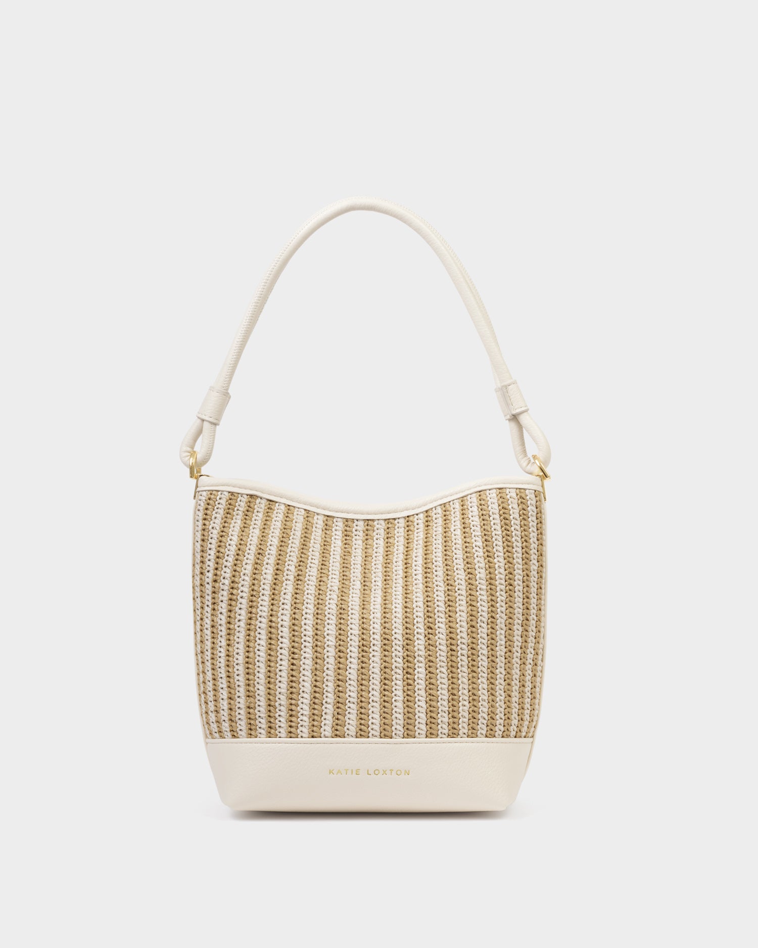 SOrrento Bucket bag in striped raffia and off white trim