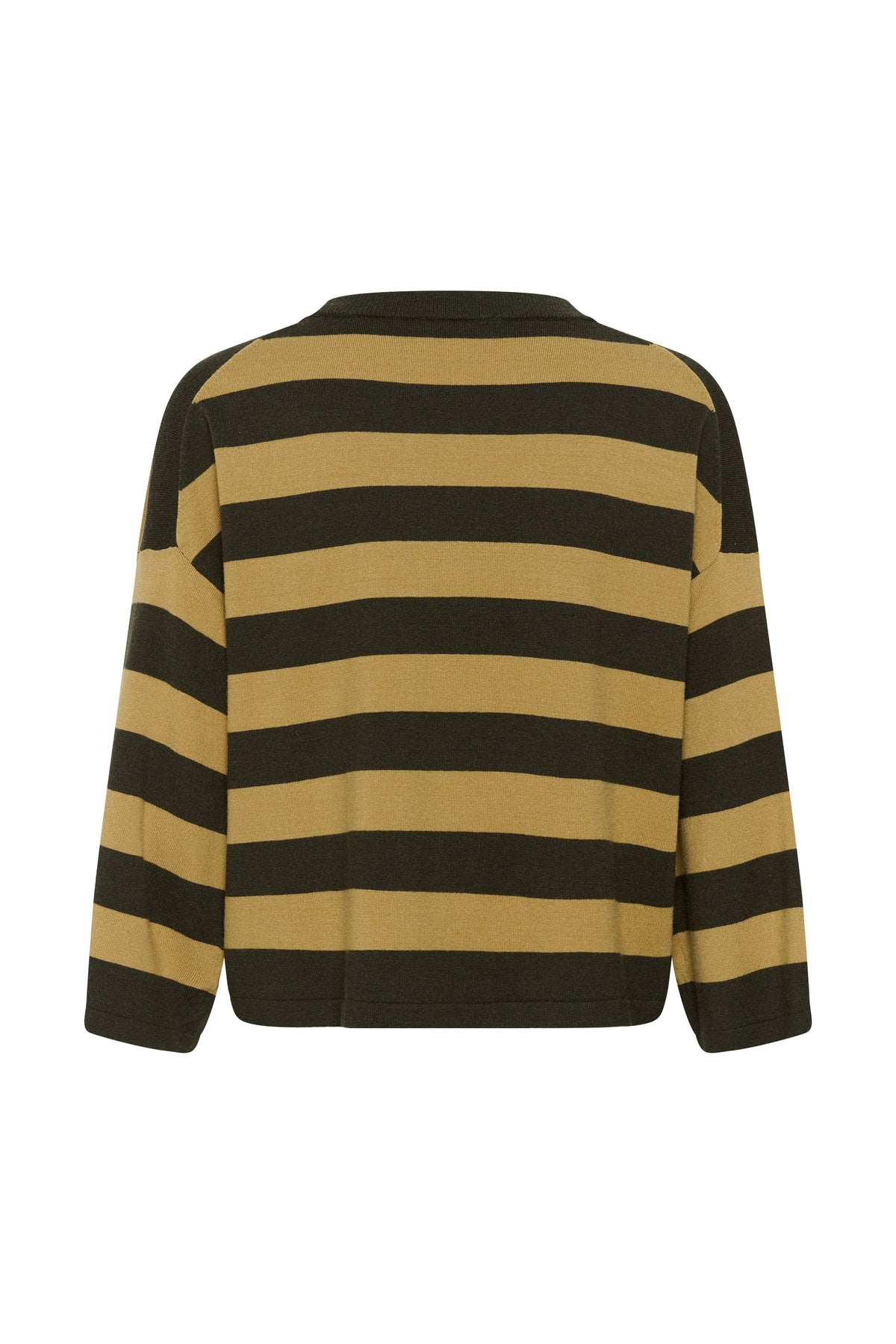 Soaked in Luxury Spina Boxy Pullover Cropped in Rosin and Fennel with bold green and warm mustard stripes