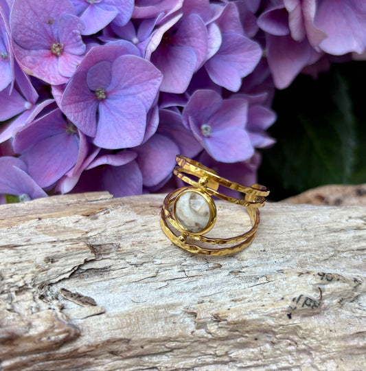 Ocean Ripples 18ct Gold Plated Labradorite Double Band Ring – Adjustable & Waterproof - Default Title