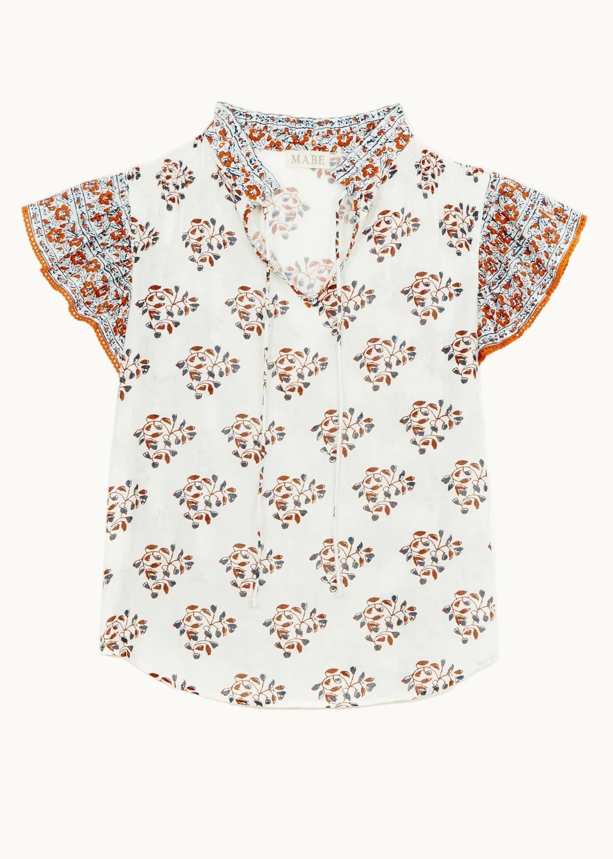 MABE Stella print top with rust and blue bohemian print