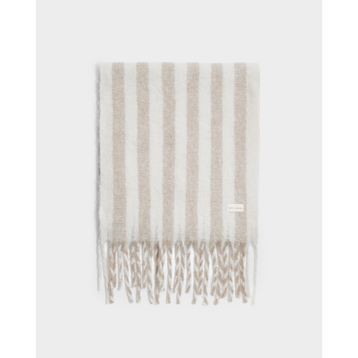 Katie Loxton Recycled Tassel Scarf available in Pink & Cherry and Off White & Sand