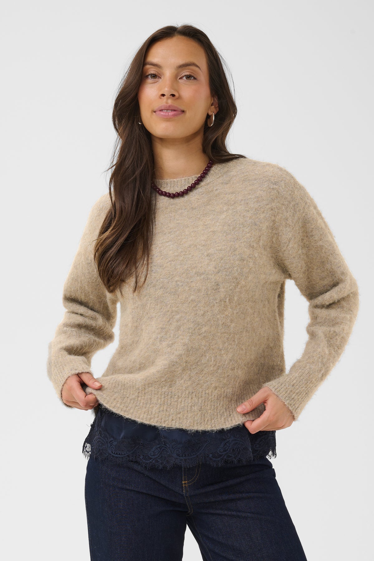 Saint Tropez Tabana Pullover in Weathered Teak with a soft fluffy knit and classic crew neckline