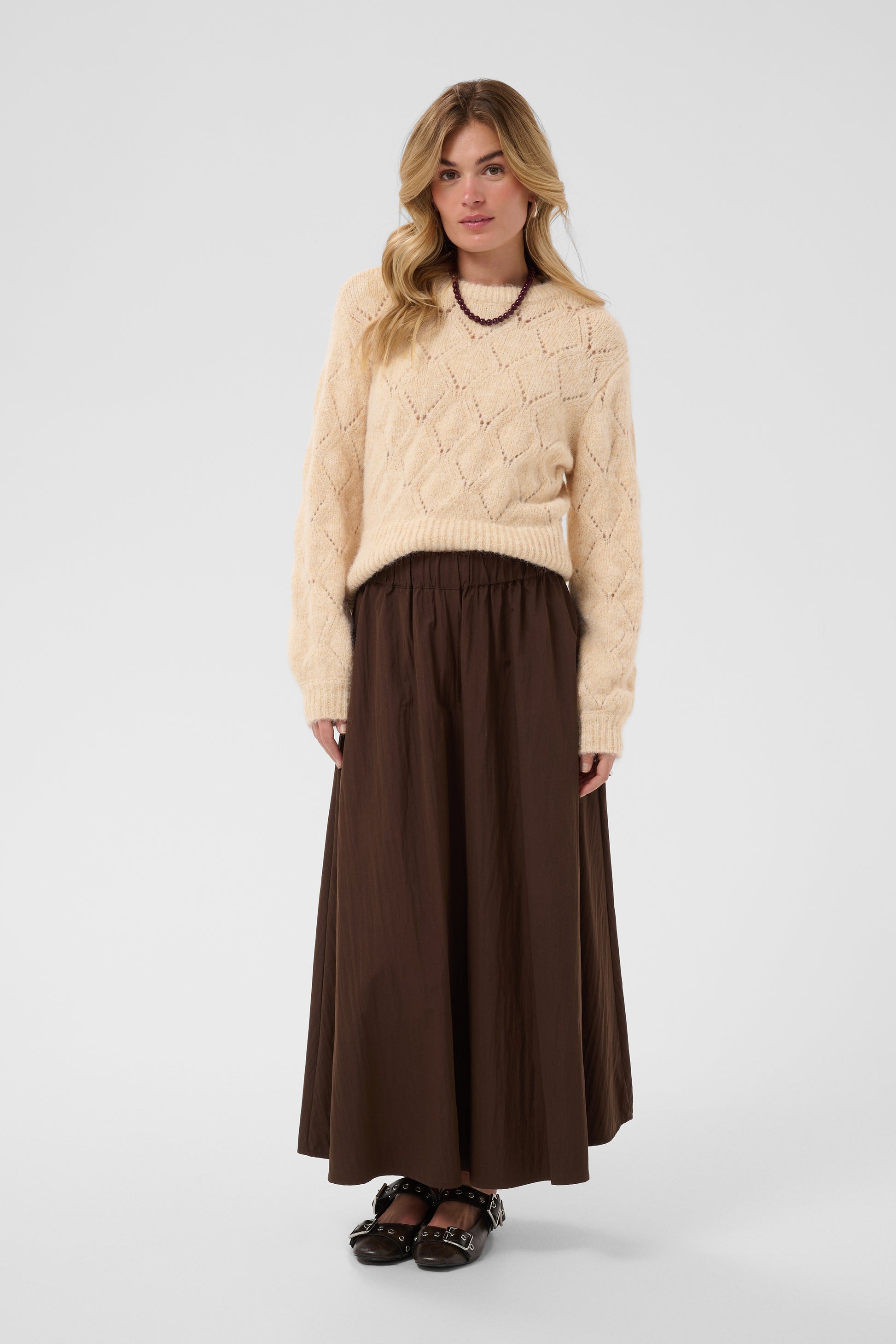 Saint Tropez Tabbatha Pullover in Rutabaga Melange with soft pointelle knit and relaxed fit