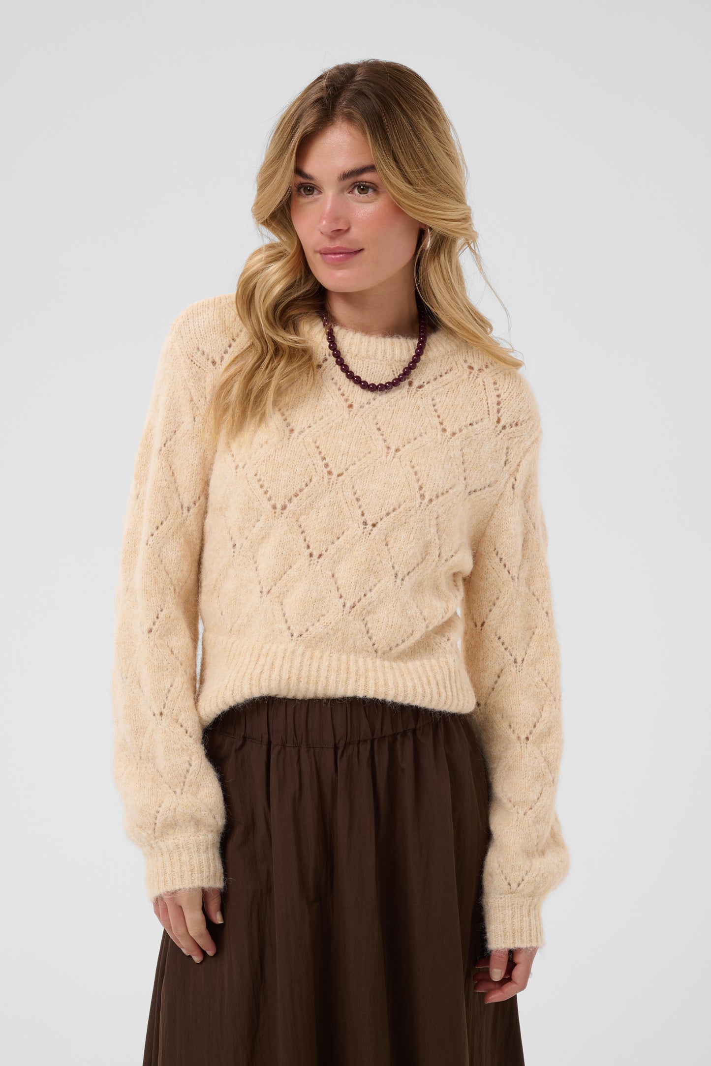 Saint Tropez Tabbatha Pullover in Rutabaga Melange with soft pointelle knit and relaxed fit
