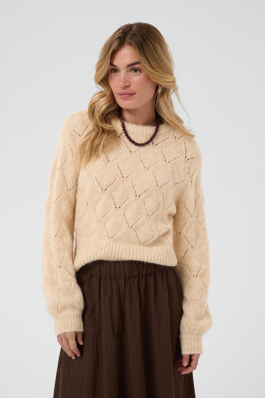 Saint Tropez Tabbatha Pullover in Rutabaga Melange with soft pointelle knit and relaxed fit