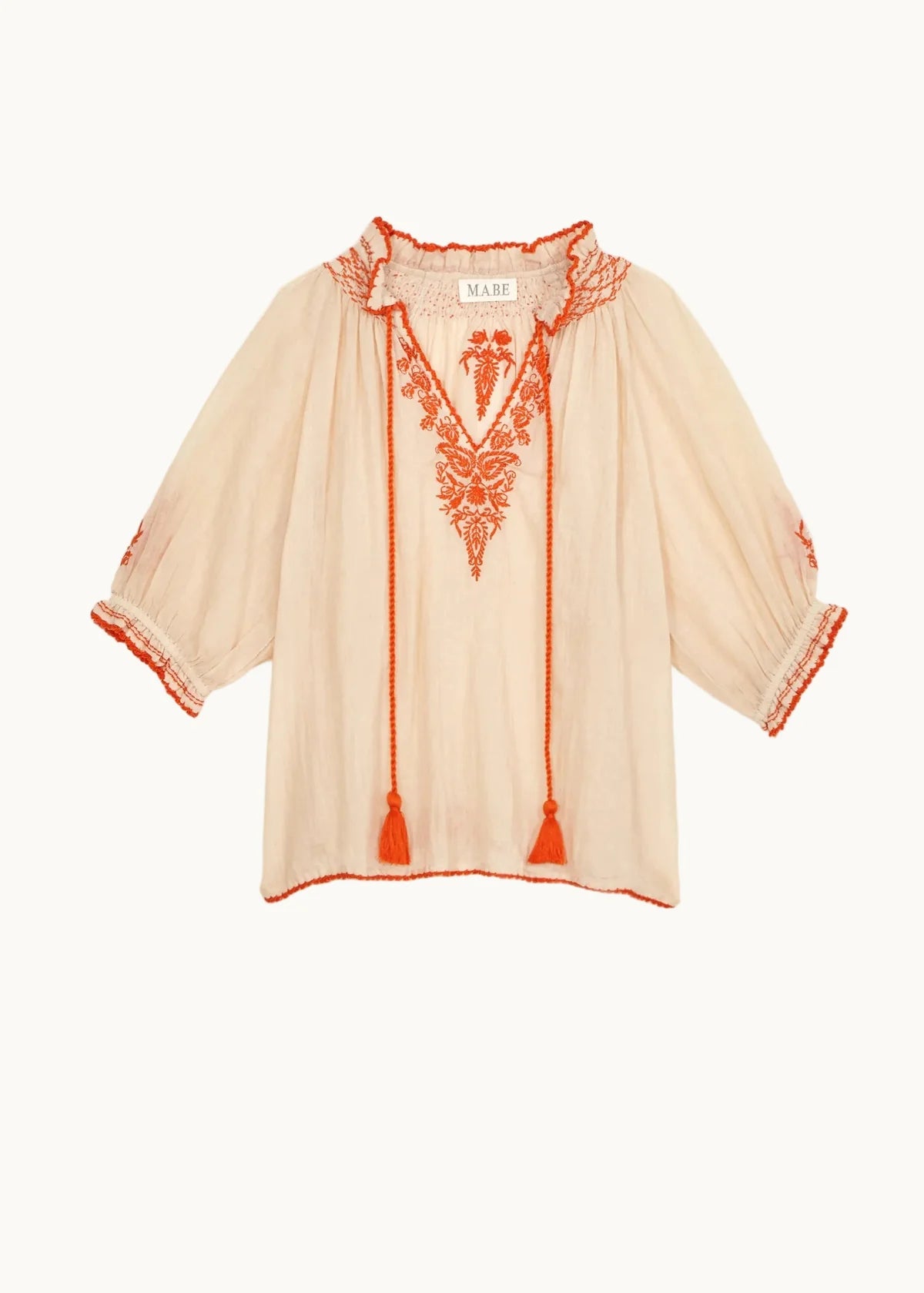 M.A.B.E Talia beige top with orange Embroidery 