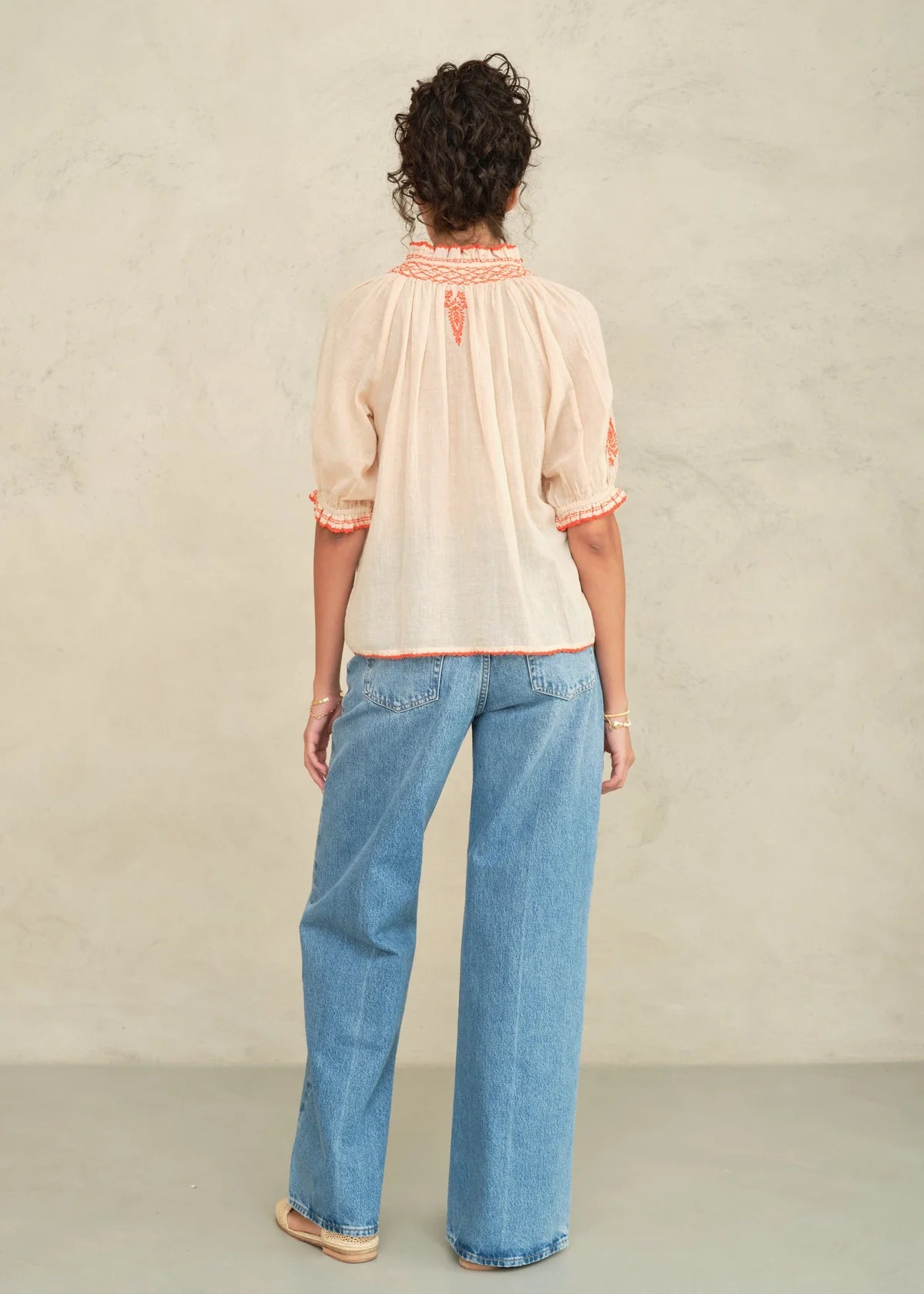 M.A.B.E Talia beige top with orange Embroidery 
