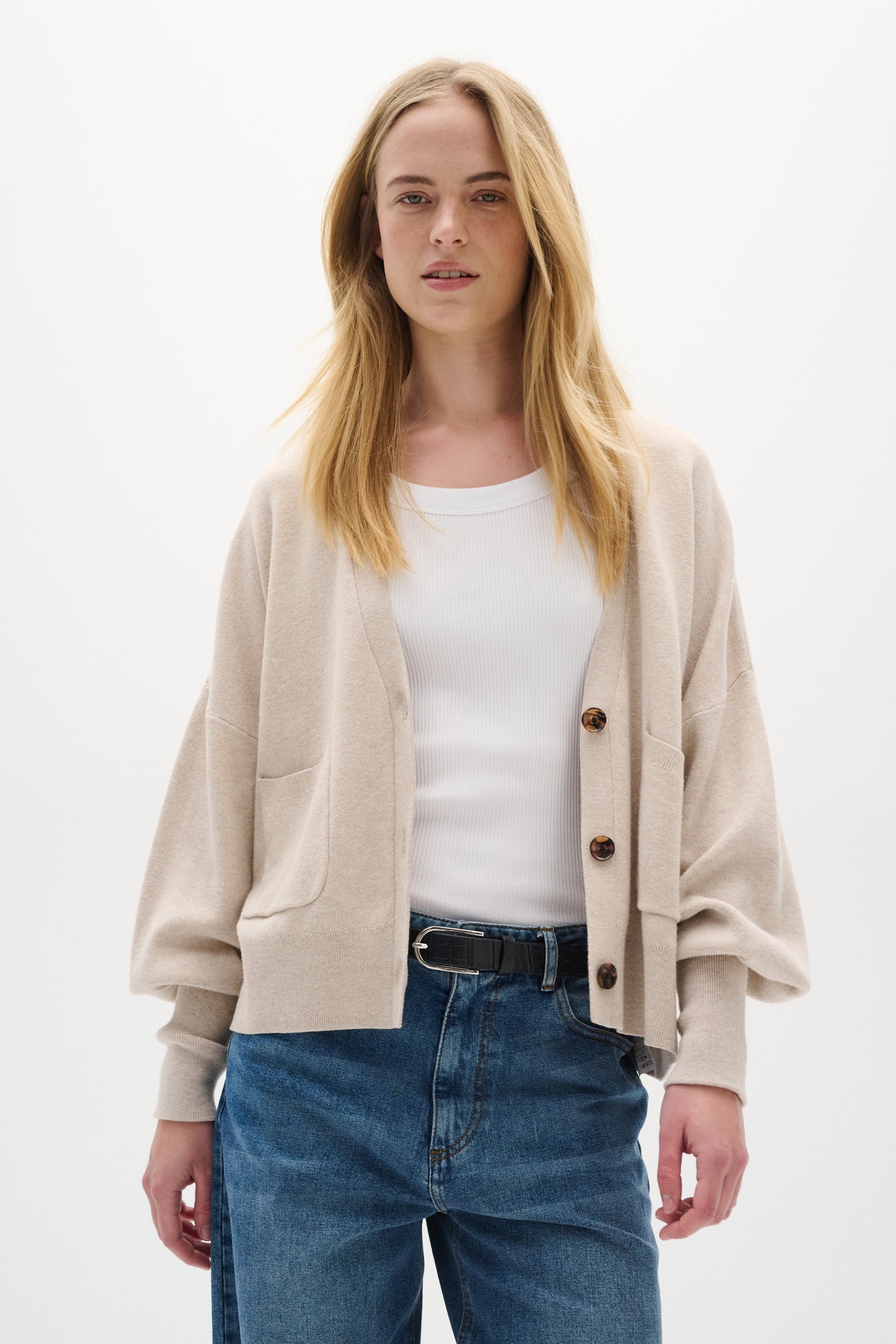 InWear Tenley Ino Shape Cardigan in Simply Taupe, softly structured knit with a flattering shaped fit