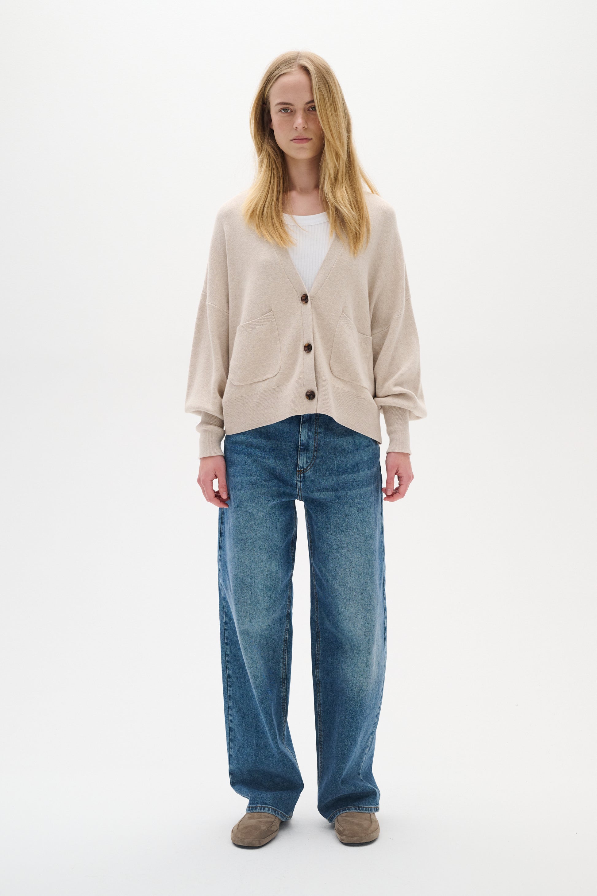 InWear Tenley Ino Shape Cardigan in Simply Taupe, softly structured knit with a flattering shaped fit