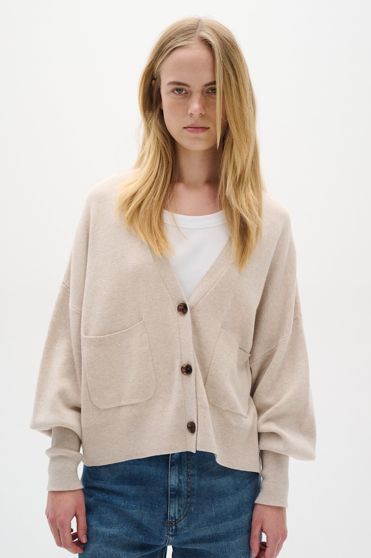 InWear Tenley Ino Shape Cardigan in Simply Taupe, softly structured knit with a flattering shaped fit