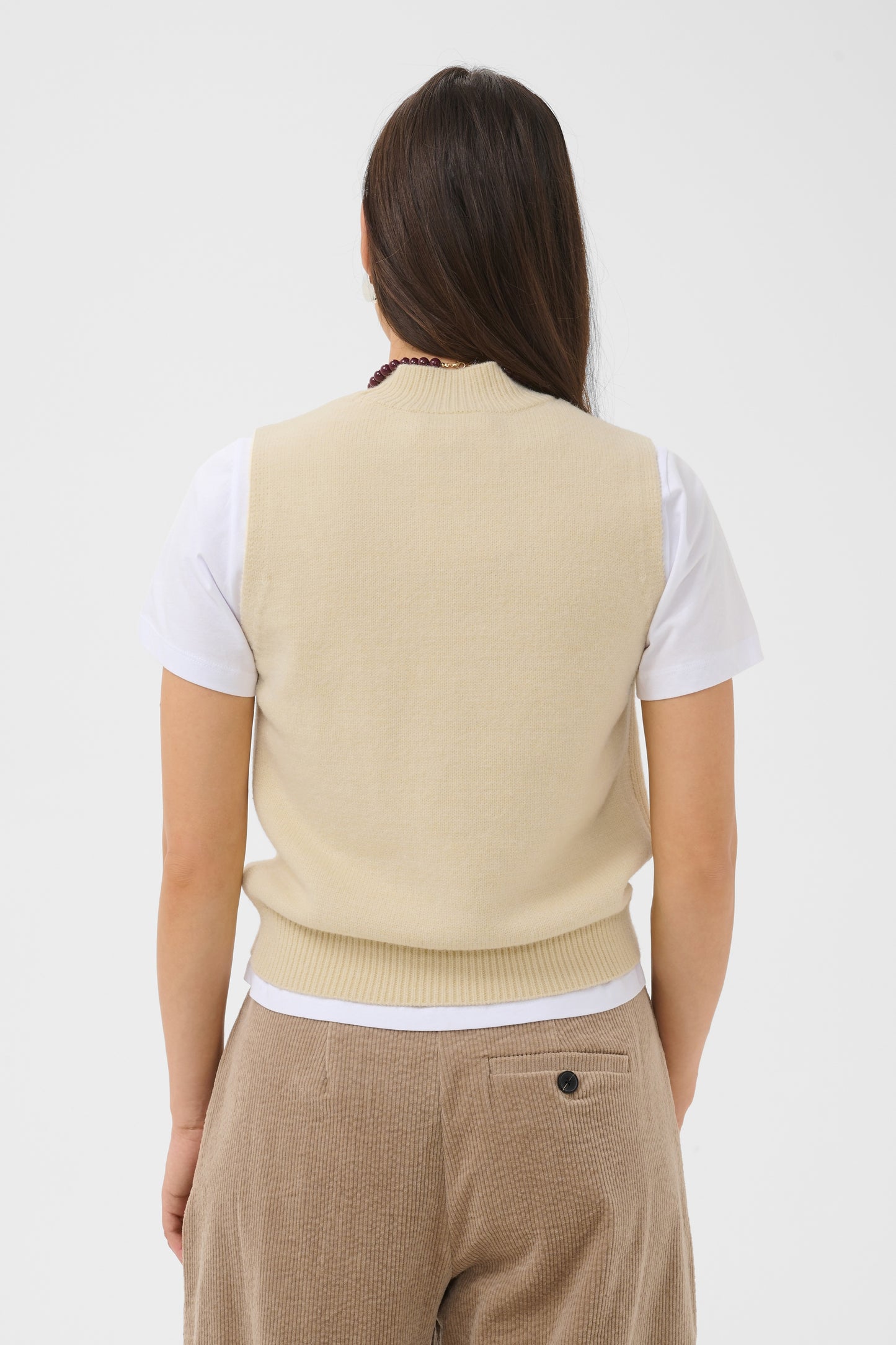 Saint Tropez Theresa Vest in Frozen Dew cream with subtle diamond knit pattern and sleeveless design