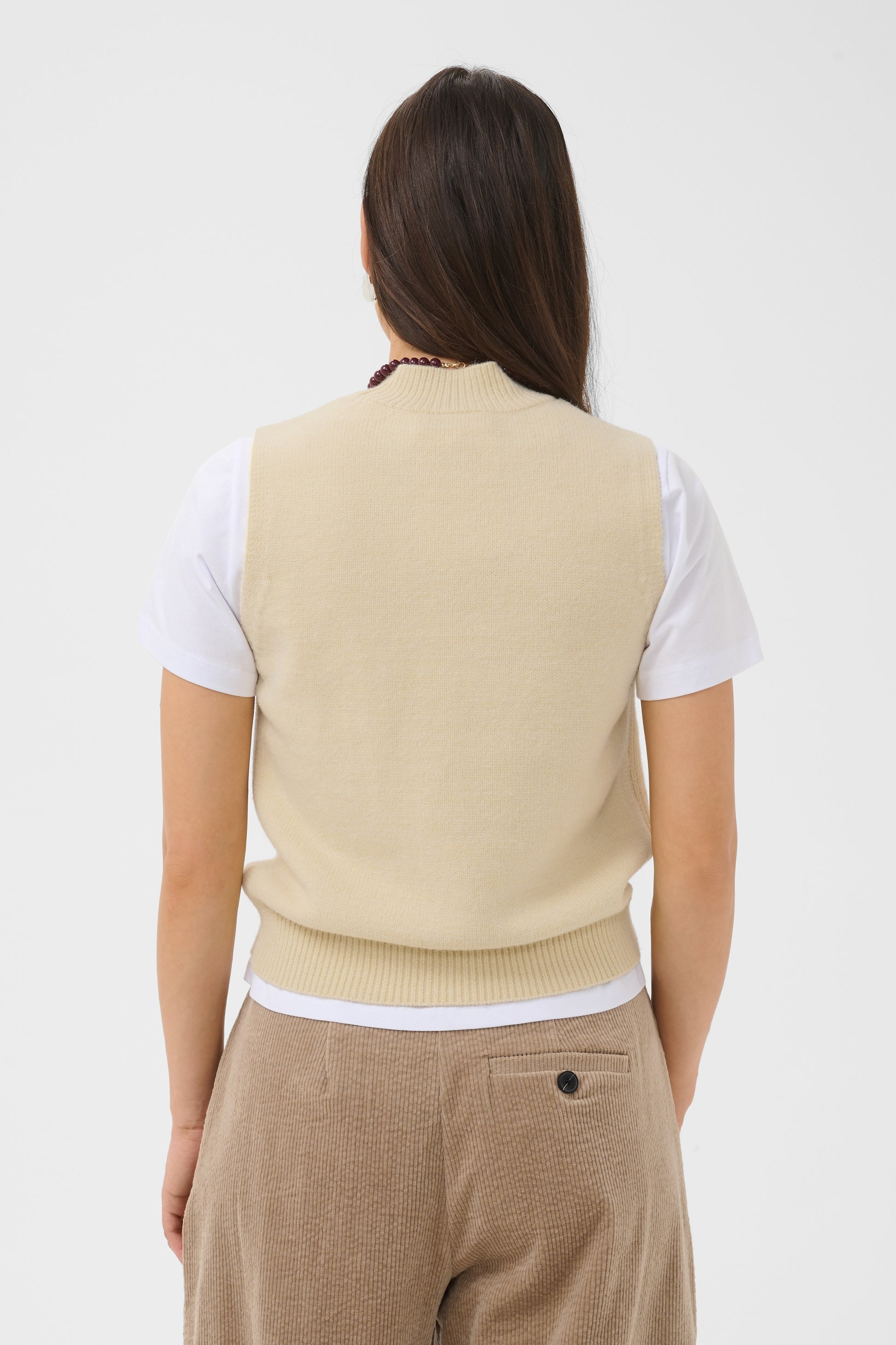 Saint Tropez Theresa Vest in Frozen Dew cream with subtle diamond knit pattern and sleeveless design