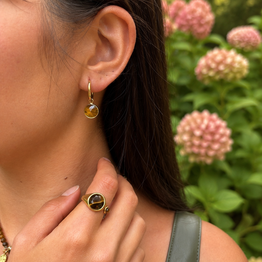 Ocean Ripples 18ct Gold Plated Tiger's Eye Open Top Ring
