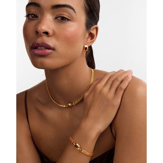 Katie Loxton Tiger's Eye Button Waterproof Gold Necklace