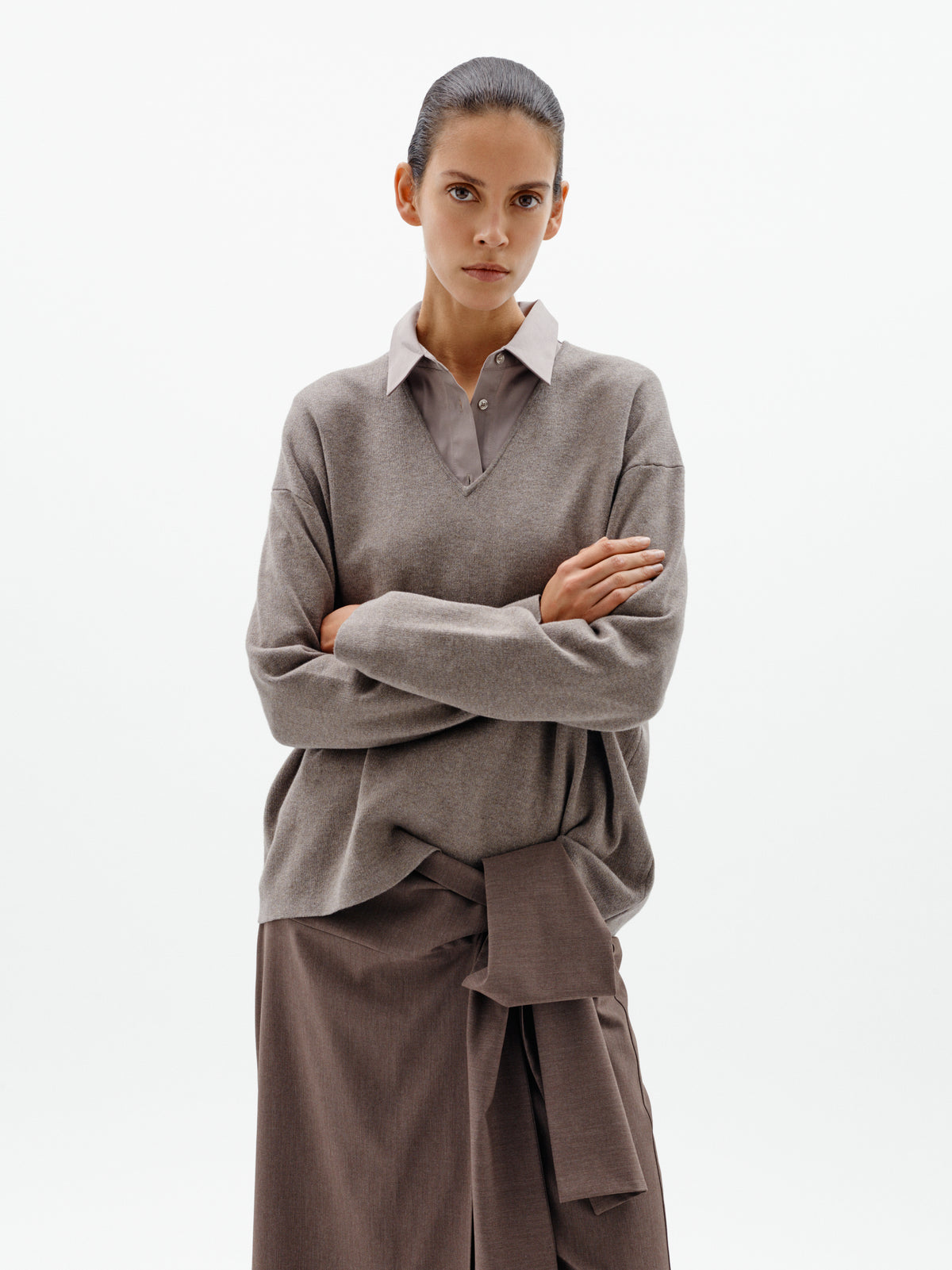 Inwear Tilda V Neck jumper in brown/grey colour
