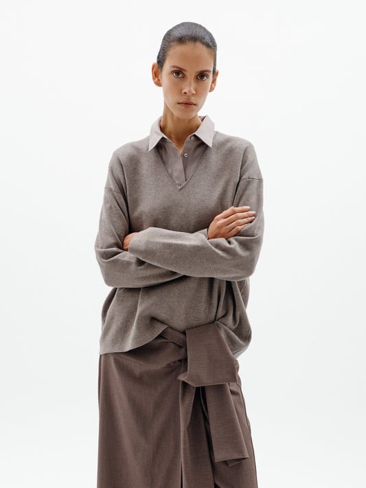 Inwear Tilda V Neck jumper in brown/grey colour