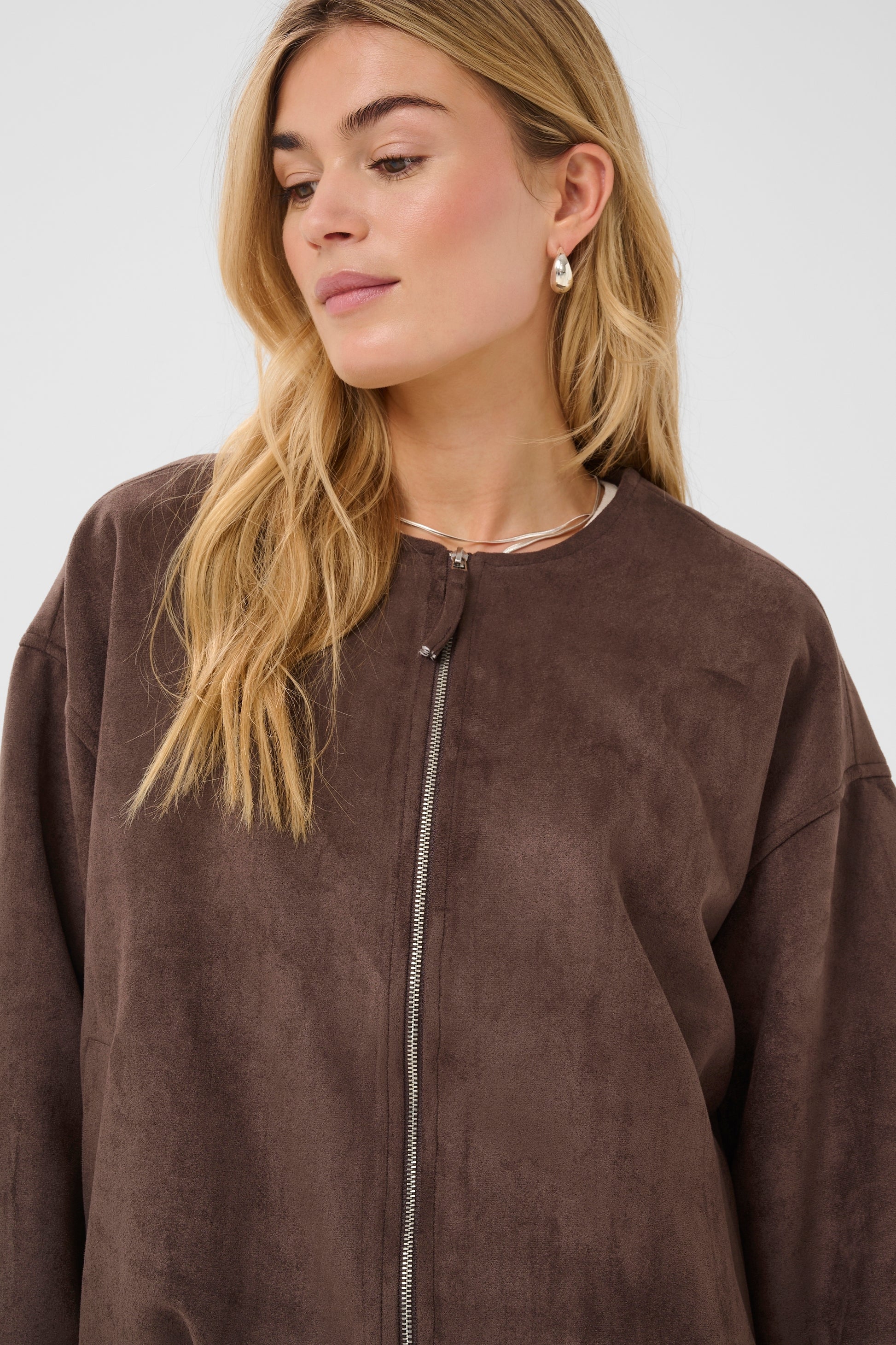 Saint tropez suede look shadow jacket in chocolate brown