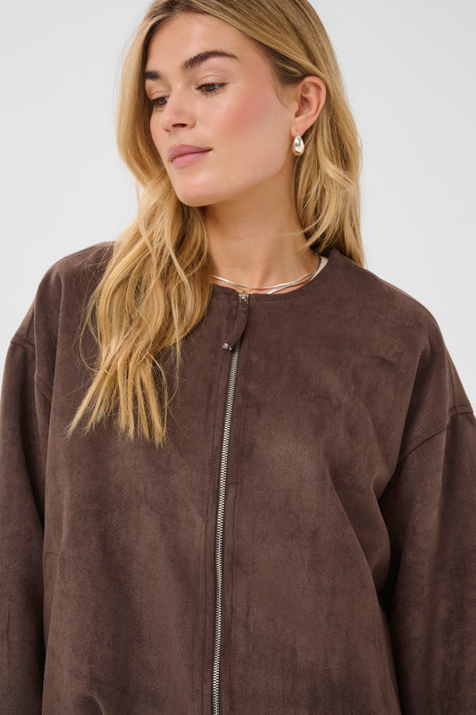 Saint tropez suede look shadow jacket in chocolate brown