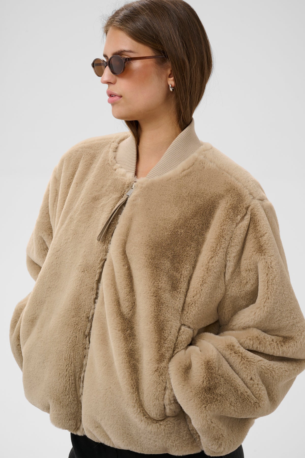 Soaked in Luxury Estacia Faux Fur Bomber Jacket Grey