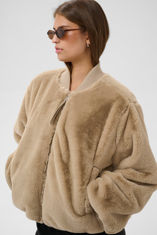 Soaked in Luxury Estacia Faux Fur Bomber Jacket Grey