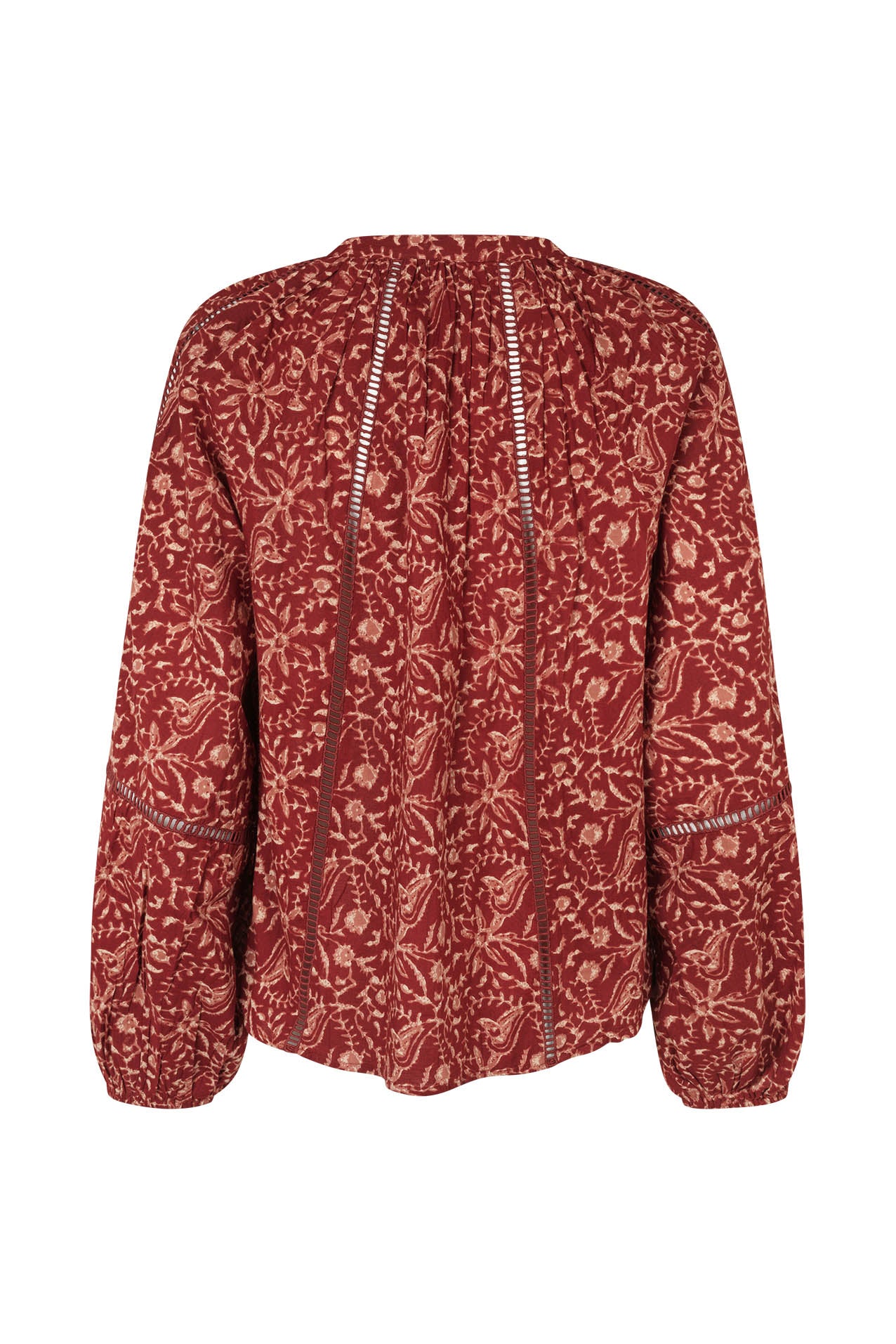 Lollys Laundry Vero Shirt in rust with paisley-inspired print and ladder trim detailing