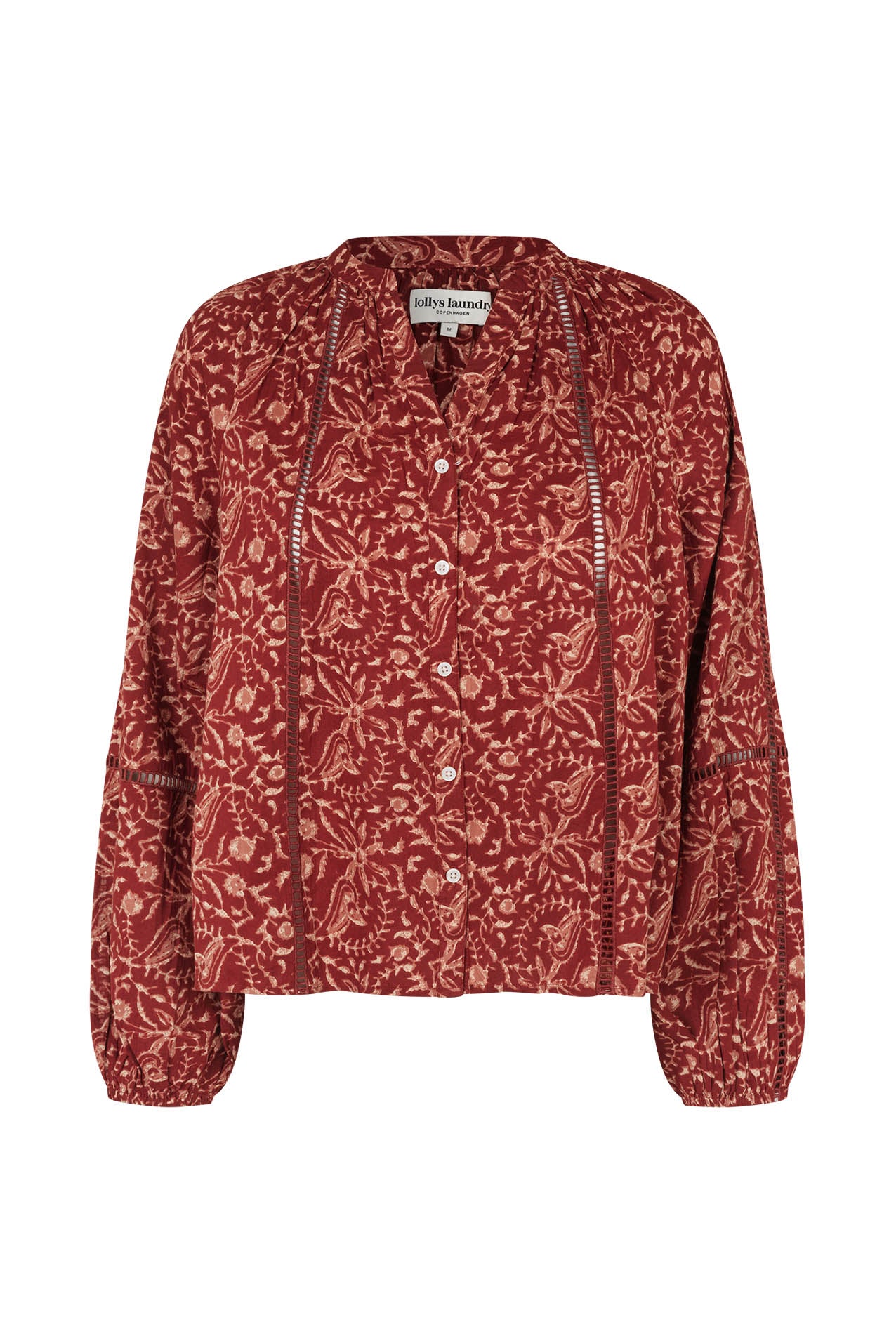Lollys Laundry Vero Shirt in rust with paisley-inspired print and ladder trim detailing