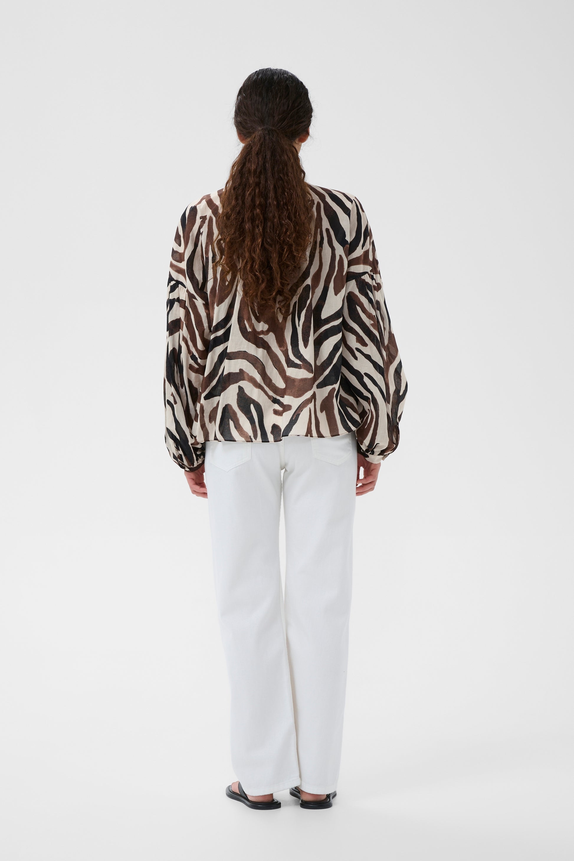 InWear Rosalie Blouse Haze Zebra neutral print with brown and black abstract stripes